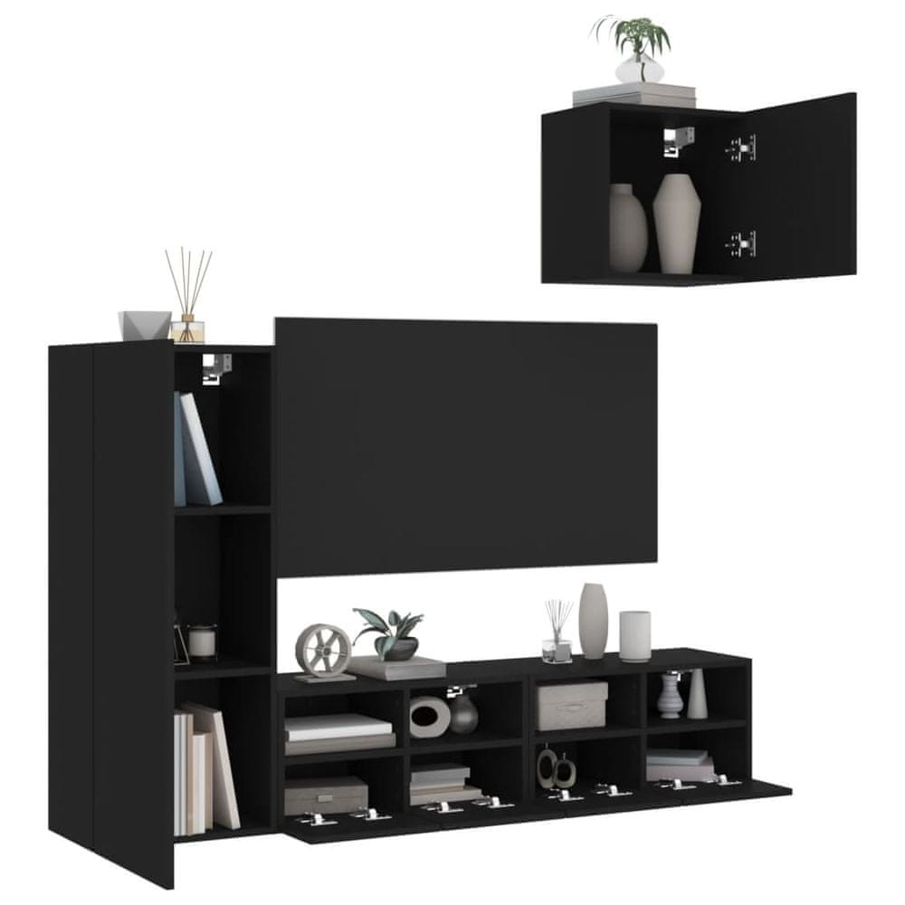 Vidaxl 4-dielne TV nástenné skrinky čierne kompozitné drevo